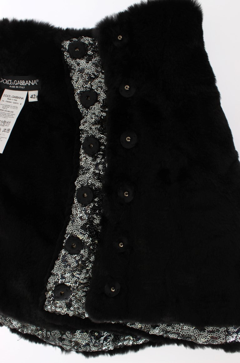 Dolce & Gabbana Silver sequined floral weasel fur shawl wrap scarf-4