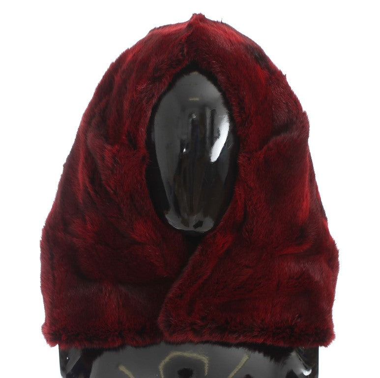 Dolce & Gabbana Bordeaux Hamster Fur Crochet Hood Scarf Hat-2