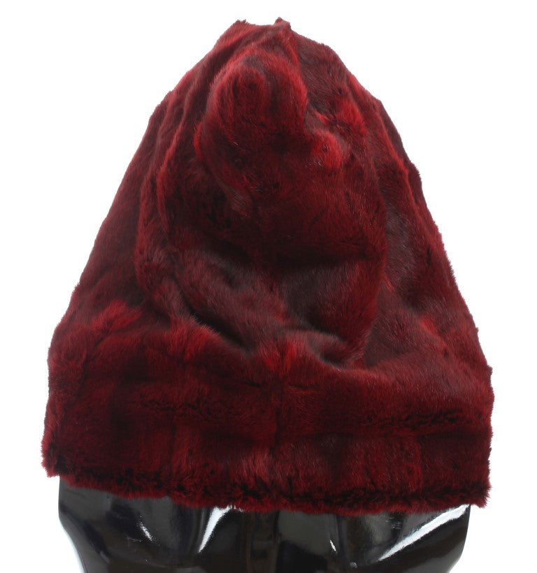 Dolce & Gabbana Bordeaux Hamster Fur Crochet Hood Scarf Hat-3