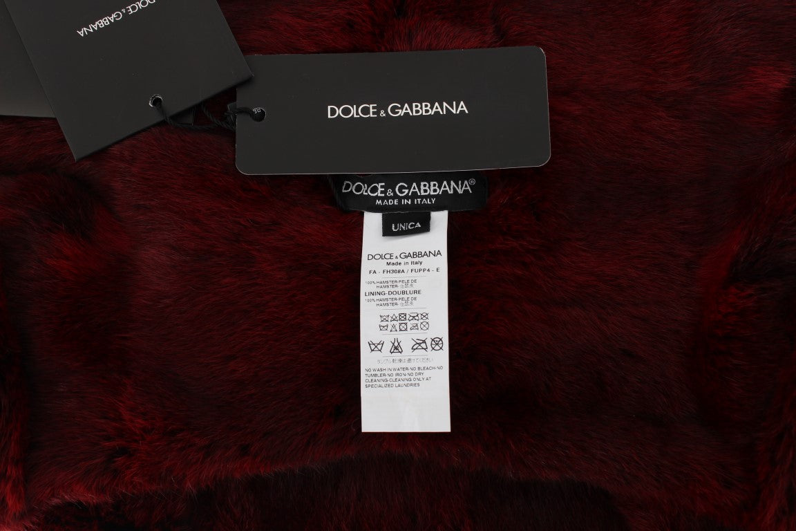 Dolce & Gabbana Bordeaux Hamster Fur Crochet Hood Scarf Hat-6