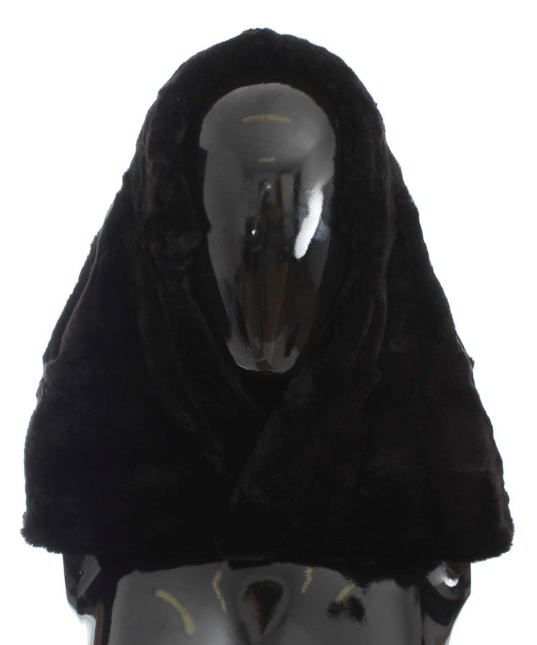 Dolce & Gabbana Black Weasel Fur Crochet Hooded Scarf Hat-2