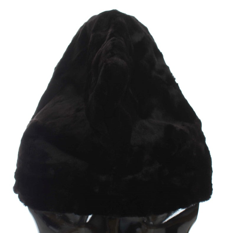 Dolce & Gabbana Black Weasel Fur Crochet Hooded Scarf Hat-3