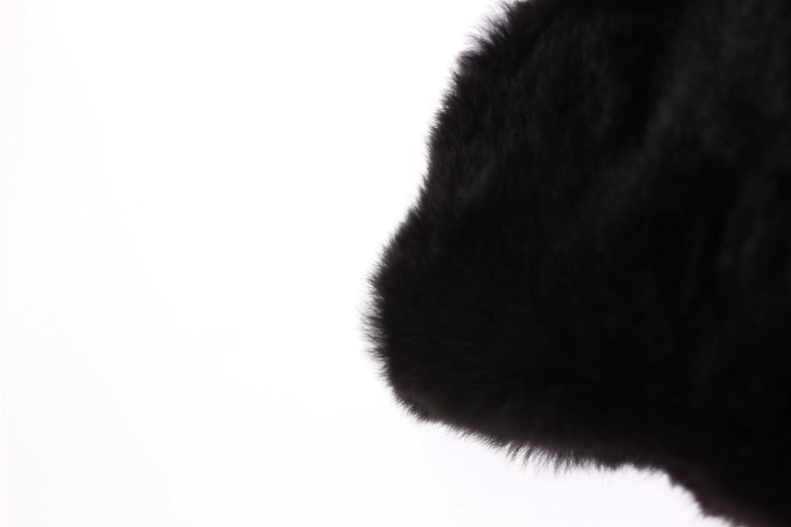 Dolce & Gabbana Black Weasel Fur Crochet Hooded Scarf Hat-5