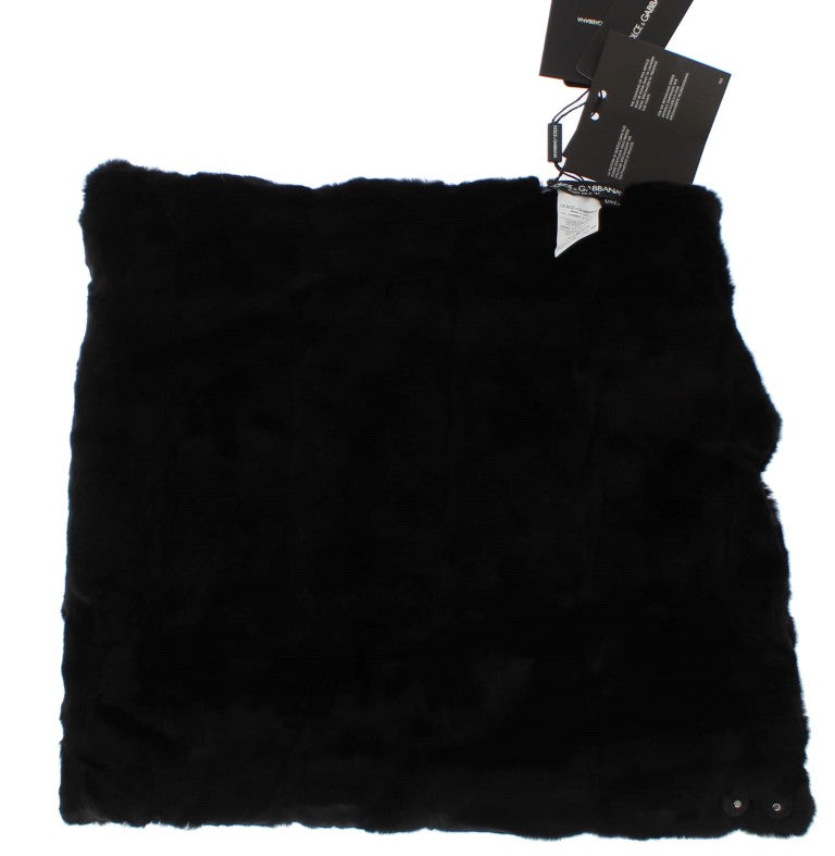 Dolce & Gabbana Black Weasel Fur Crochet Hooded Scarf Hat-6