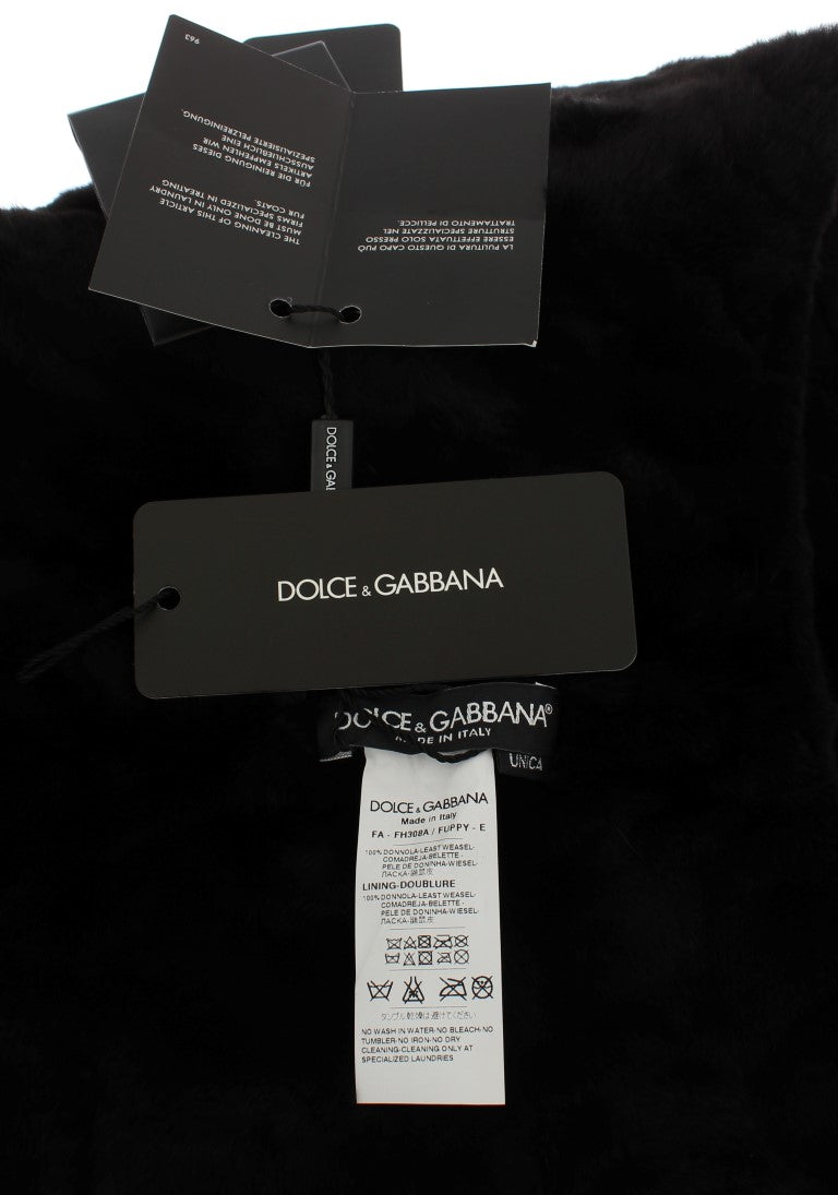 Dolce & Gabbana Black Weasel Fur Crochet Hooded Scarf Hat-8