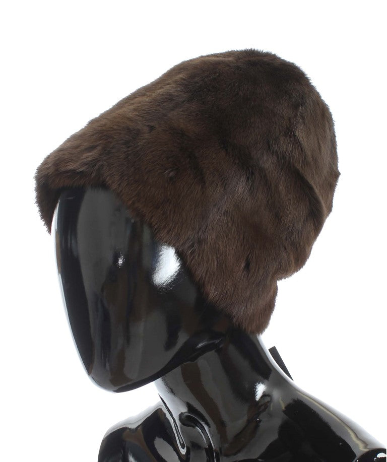Dolce & Gabbana Brown Weasel Fur Women's Cashmere Beanie