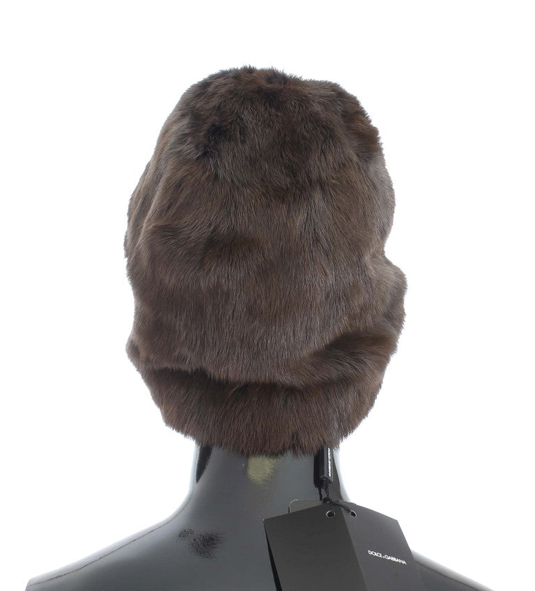 Dolce & Gabbana Brown Weasel Fur Women's Cashmere Beanie-3
