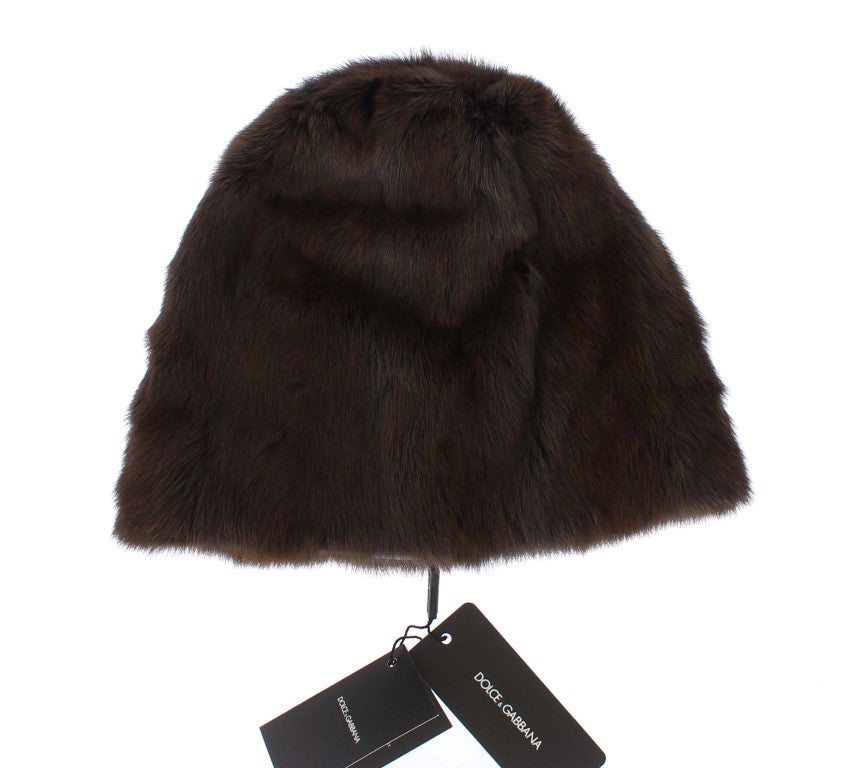 Dolce & Gabbana Brown Weasel Fur Women's Cashmere Beanie-4