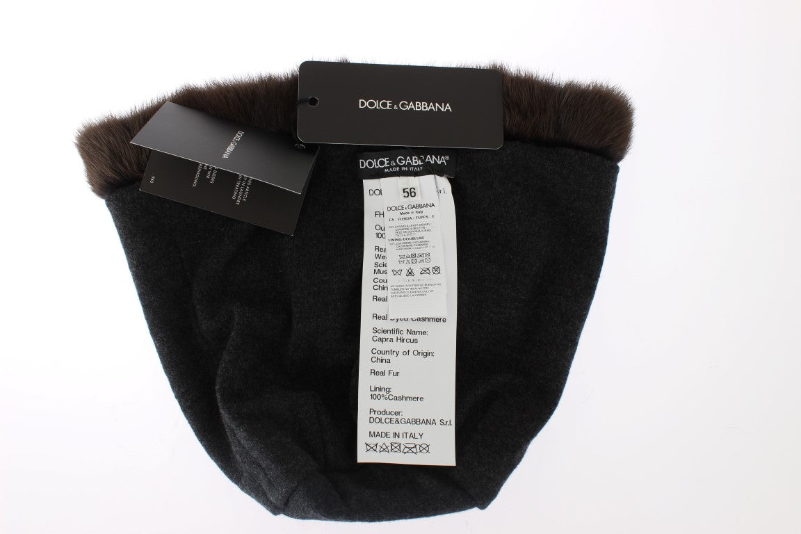 Dolce & Gabbana Brown Weasel Fur Women's Cashmere Beanie-5