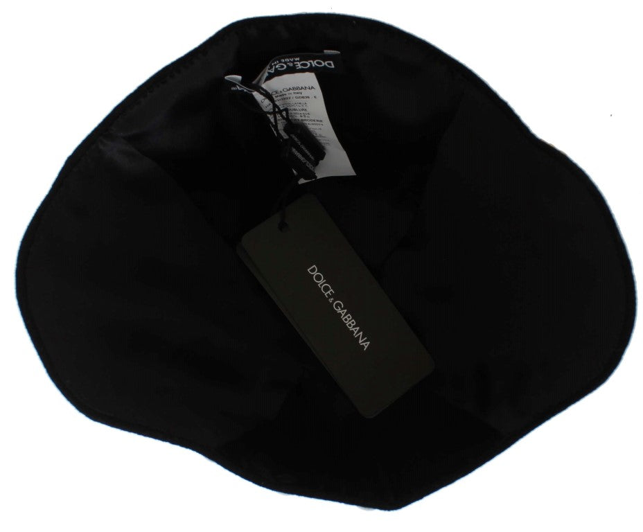 Dolce & Gabbana Black Wool White Floral Gold Leaf Hat-6