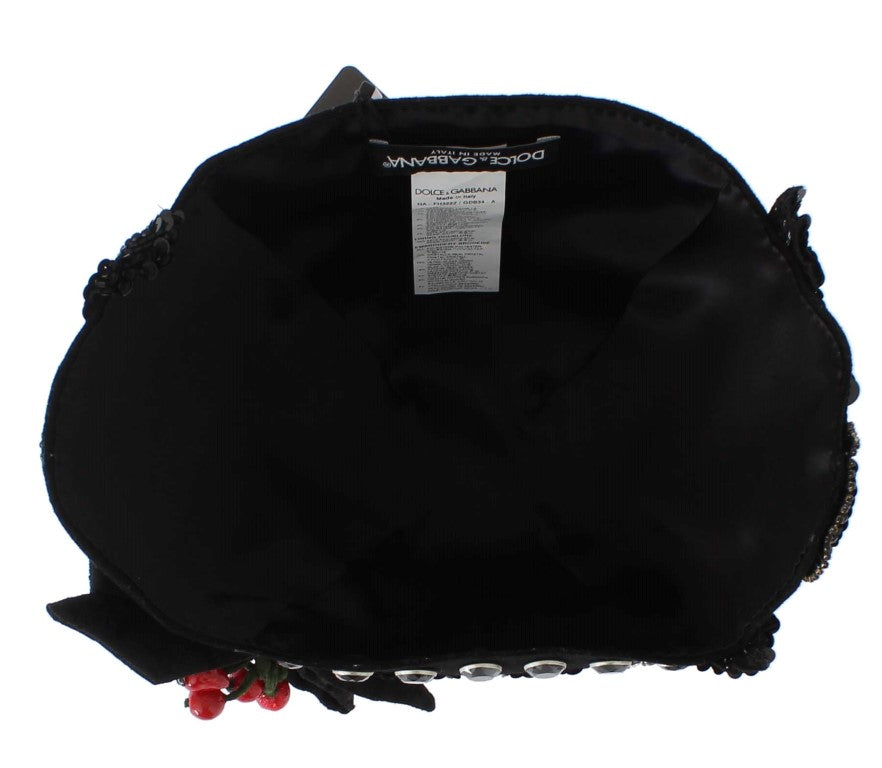 Dolce & Gabbana Black Crystal Gold Cherry Brooch Hat-6