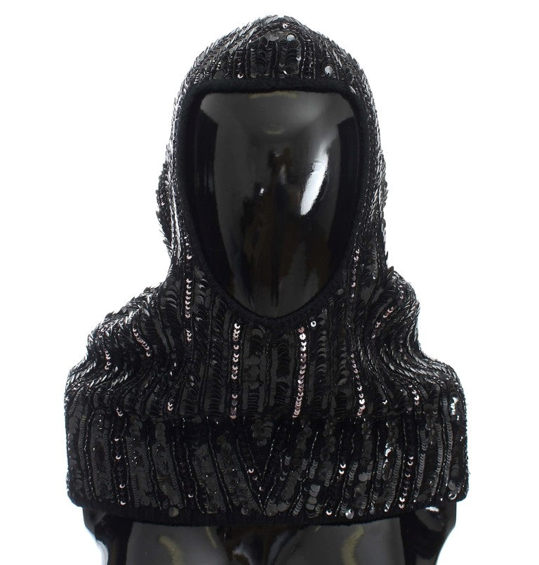 Dolce & Gabbana Black Knitted Sequin Hoodie Hat-2