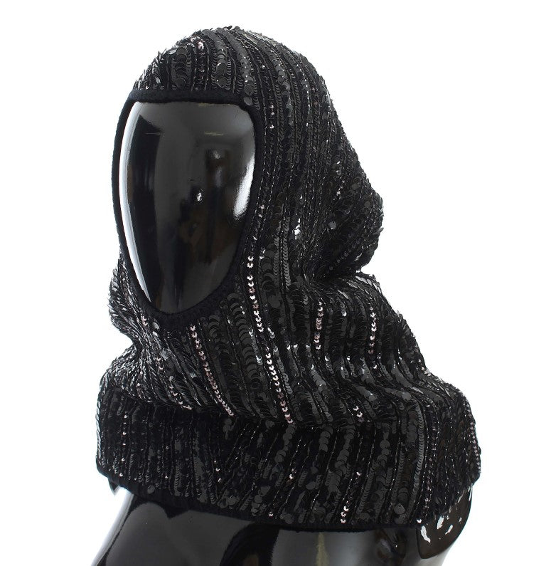 Gorro con capucha y lentejuelas de punto negro de Dolce & Gabbana