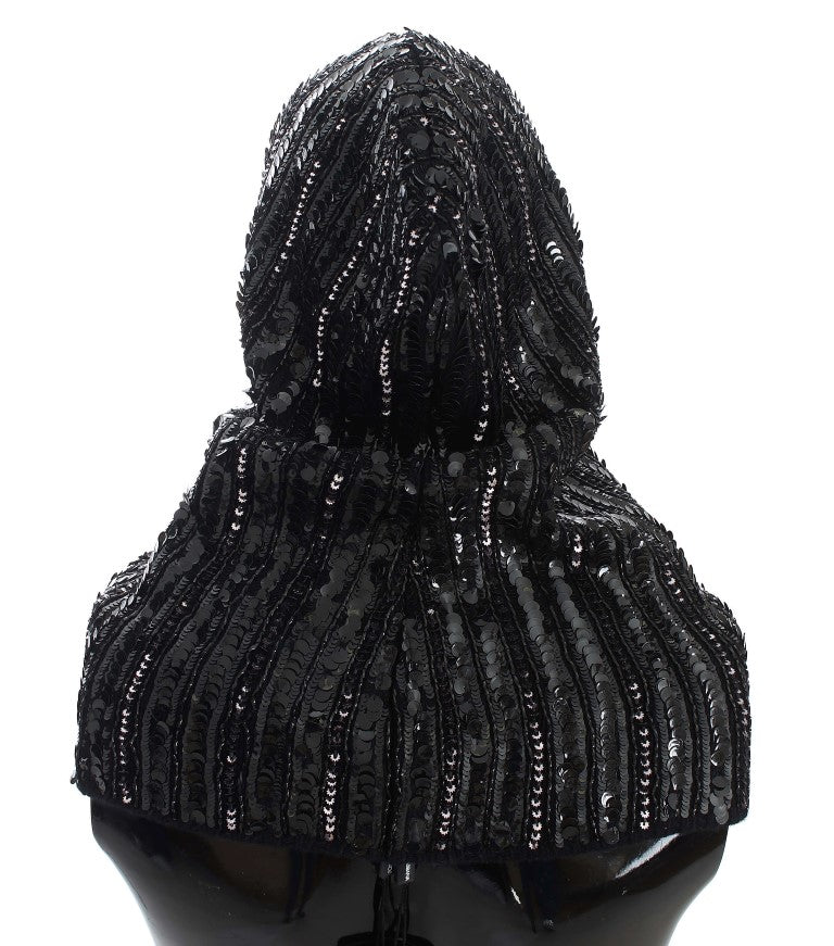 Dolce & Gabbana Black Knitted Sequin Hoodie Hat-3