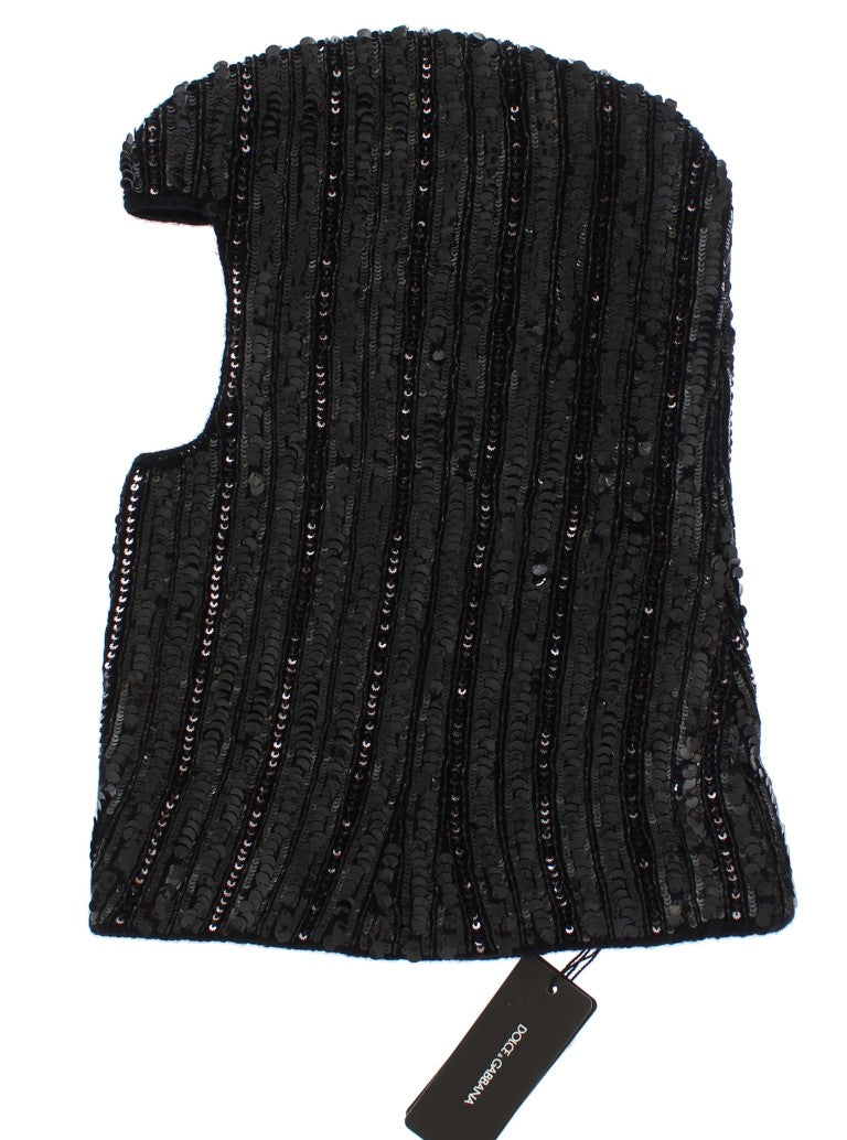 Dolce & Gabbana Black Knitted Sequin Hoodie Hat-4