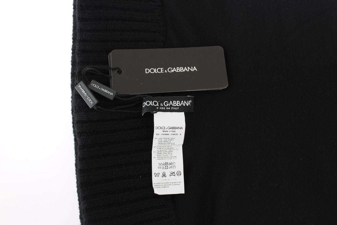 Dolce & Gabbana Black Knitted Sequin Hoodie Hat-6