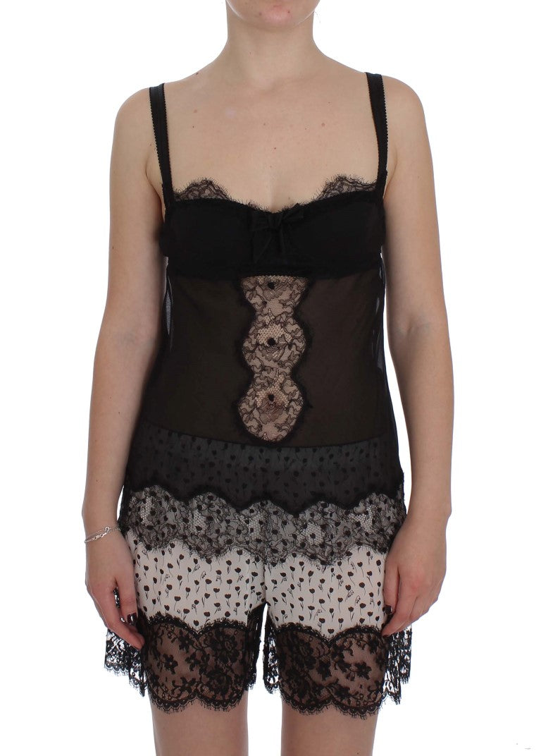 Dolce & Gabbana Schwarzes Seidenunterwäsche-Top mit floraler Spitze-1