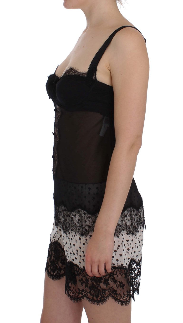 Dolce & Gabbana Schwarzes Seidenunterwäsche-Top mit floraler Spitze-2