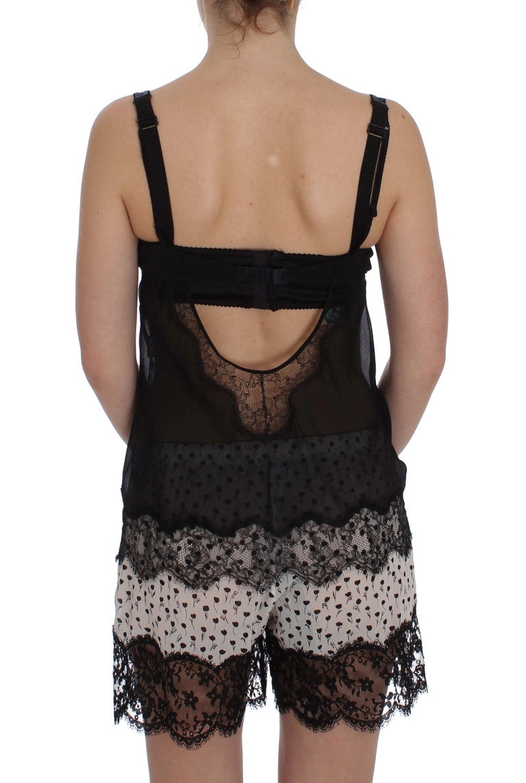 Dolce & Gabbana Schwarzes Seidenunterwäsche-Top mit floraler Spitze-3
