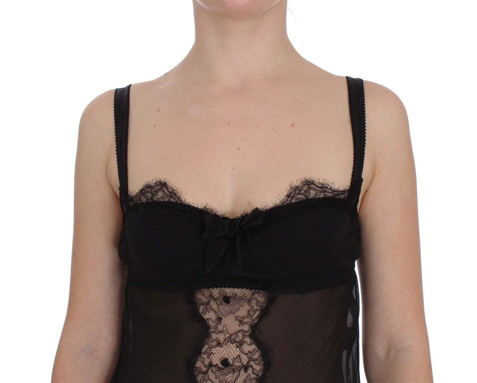 Dolce & Gabbana Schwarzes Seidenunterwäsche-Top mit floraler Spitze-4
