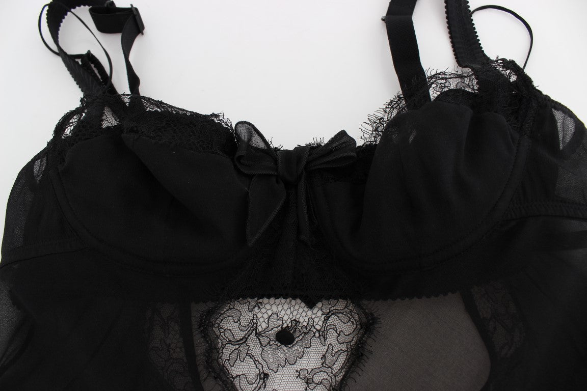 Dolce & Gabbana Schwarzes Seidenunterwäsche-Top mit floraler Spitze-5