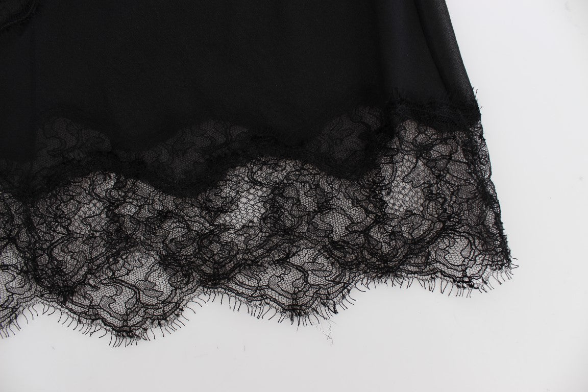 Dolce & Gabbana Schwarzes Seidenunterwäsche-Top mit floraler Spitze-6