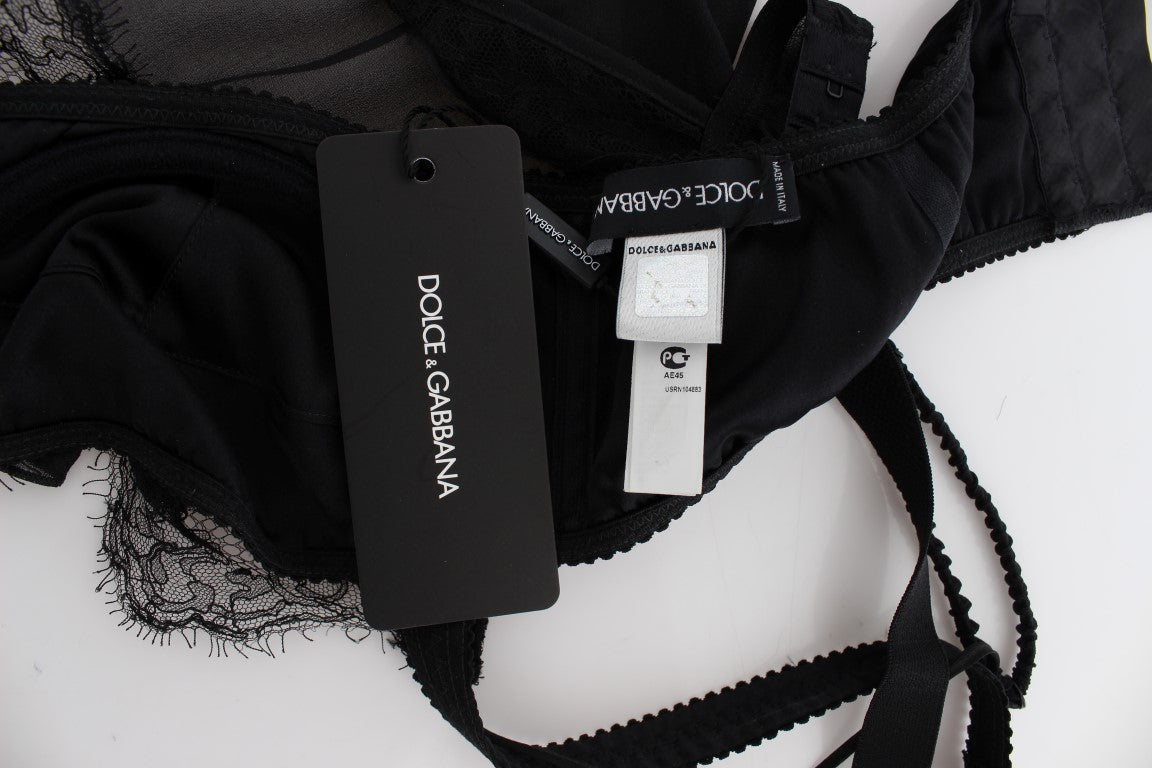 Dolce & Gabbana Schwarzes Seidenunterwäsche-Top mit floraler Spitze-7