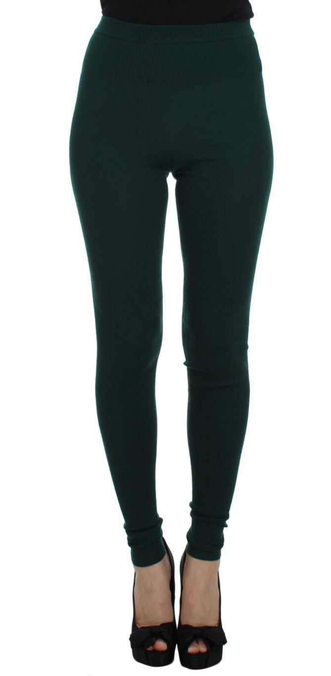 Pantalones ajustados elásticos de cachemir verde de Dolce & Gabbana-1