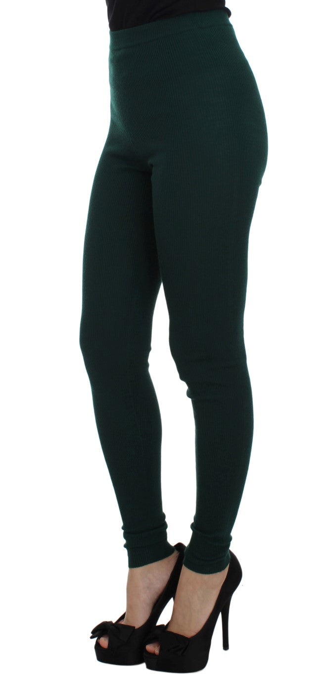 Pantalones ajustados elásticos de cachemir verde de Dolce & Gabbana-2