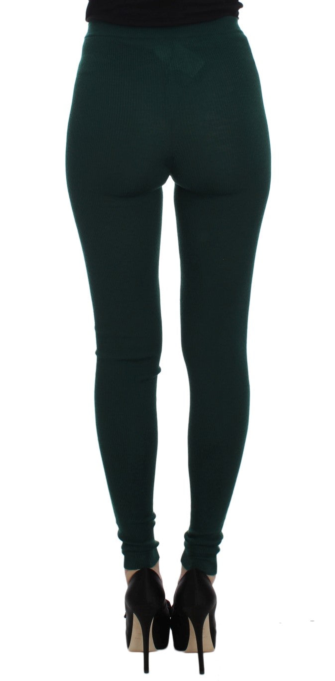 Pantalones ajustados elásticos de cachemir verde de Dolce & Gabbana-3