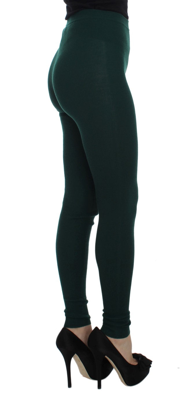 Pantalones ajustados elásticos de cachemir verde de Dolce & Gabbana-4