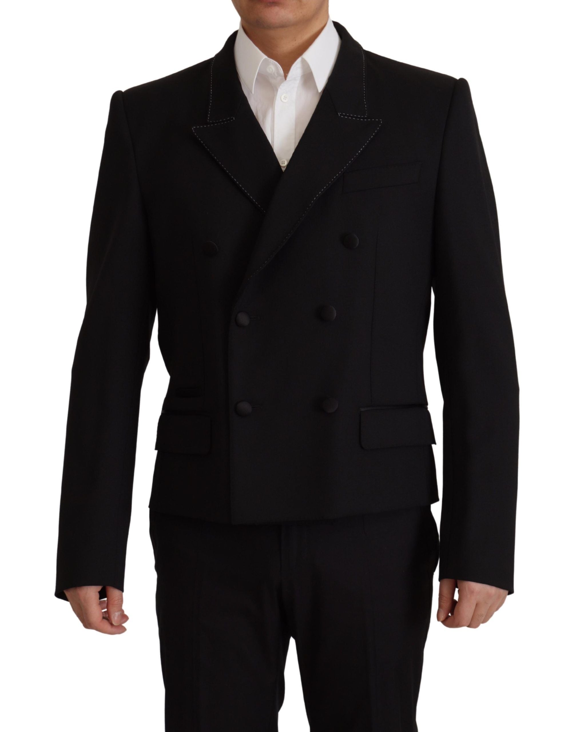 Dolce & Gabbana Schwarzer doppelreihiger Mantel Blazer Jacke-1