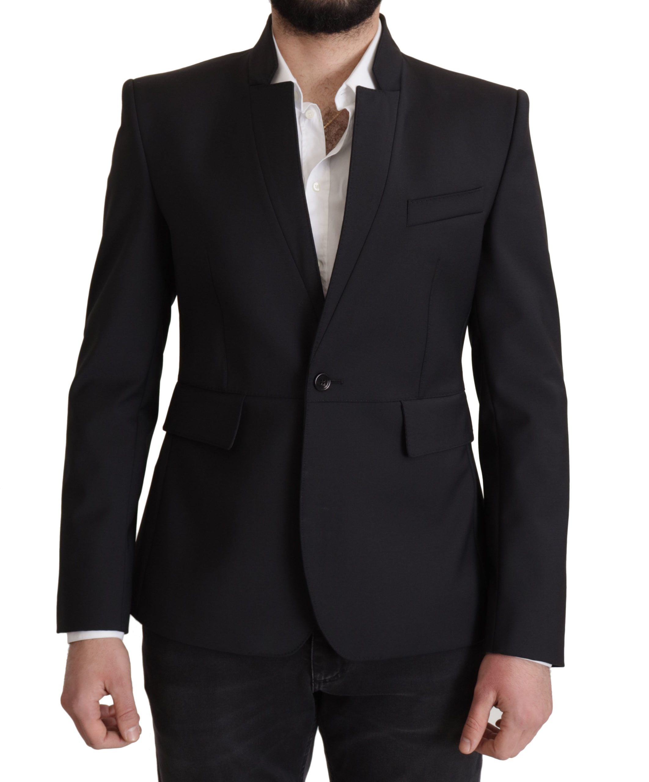Dolce & Gabbana Schwarzer Wollmantel einreihig Männer Blazer-1