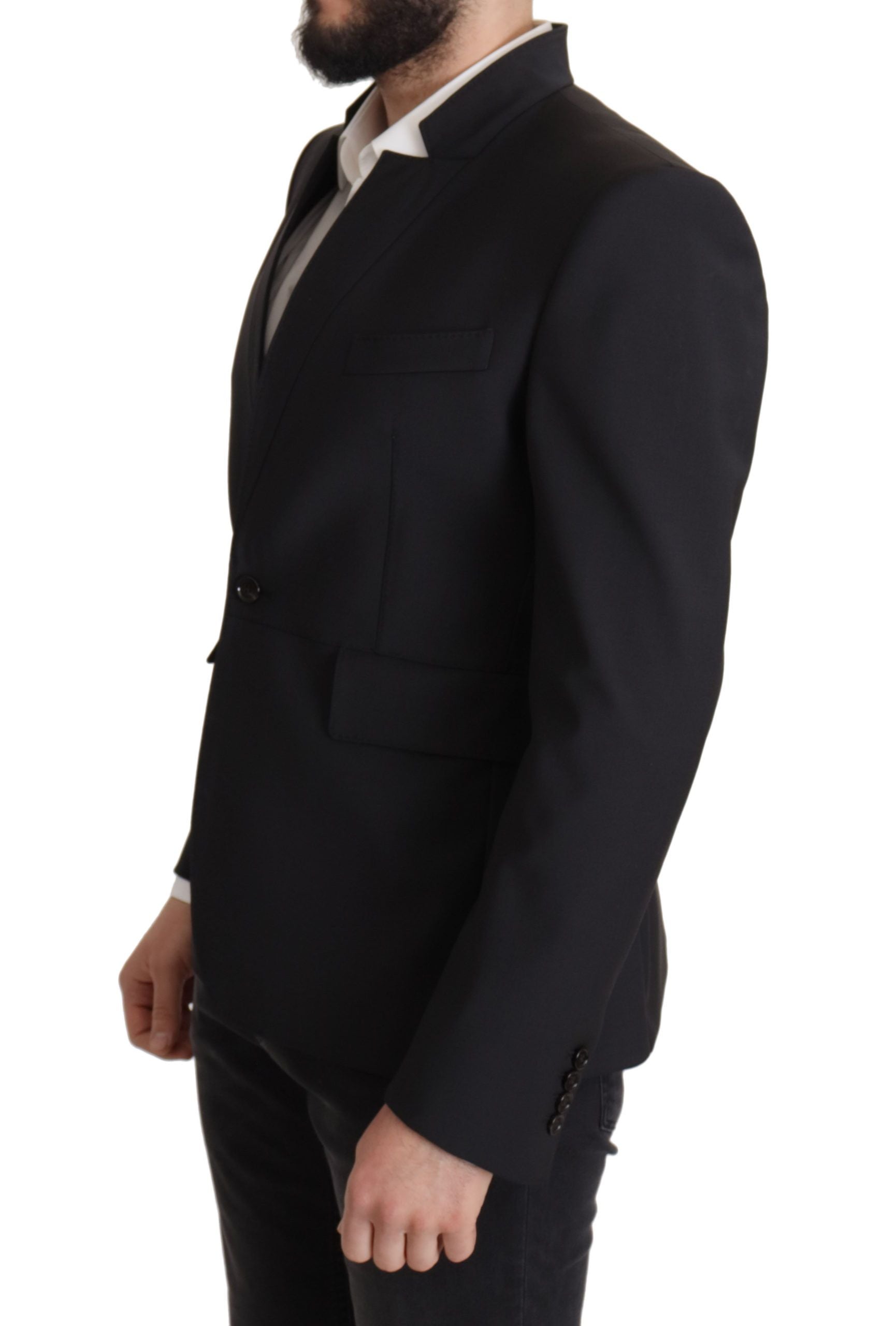 Dolce & Gabbana Schwarzer Wollmantel einreihig Männer Blazer-4