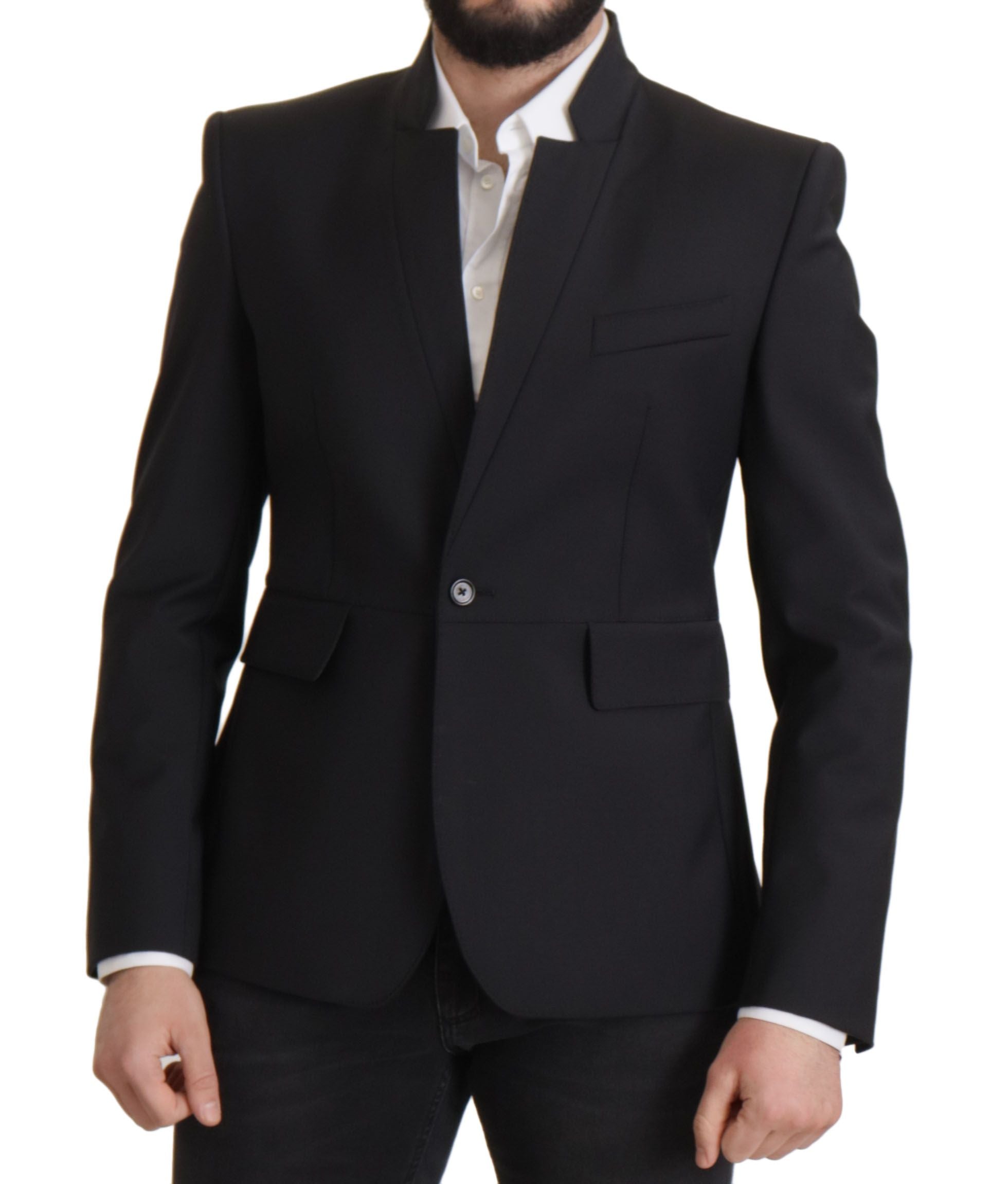Dolce & Gabbana Schwarzer Wollmantel einreihig Männer Blazer-3