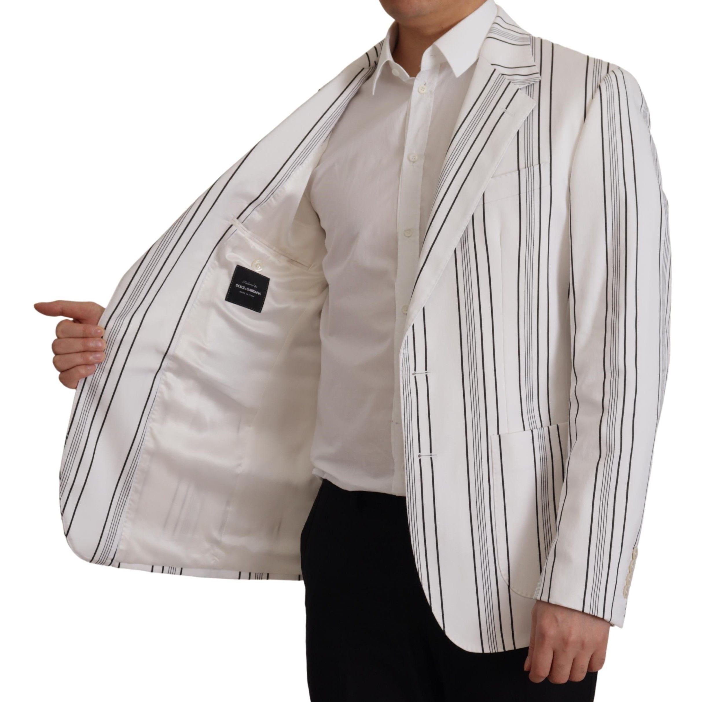 Dolce & Gabbana white striped single-breasted cotton blazer-4
