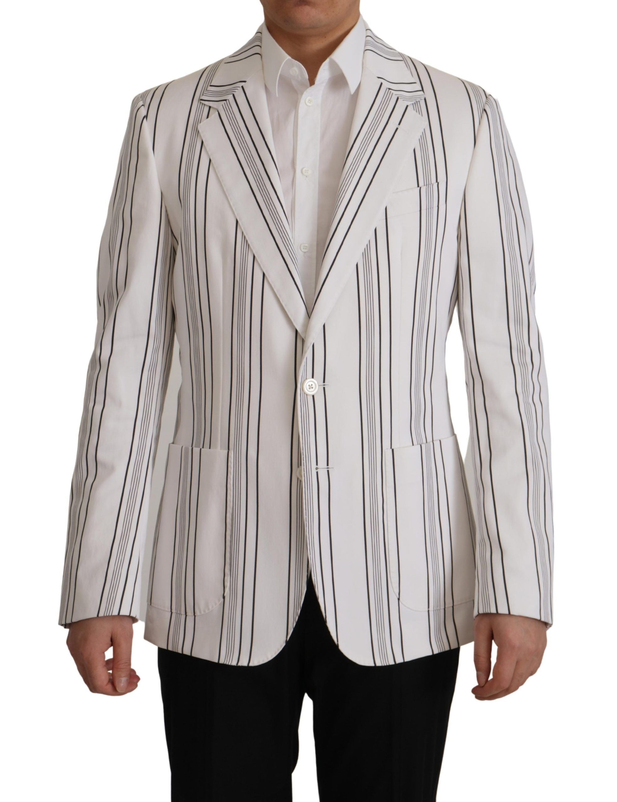 Dolce & Gabbana white striped single-breasted cotton blazer-1