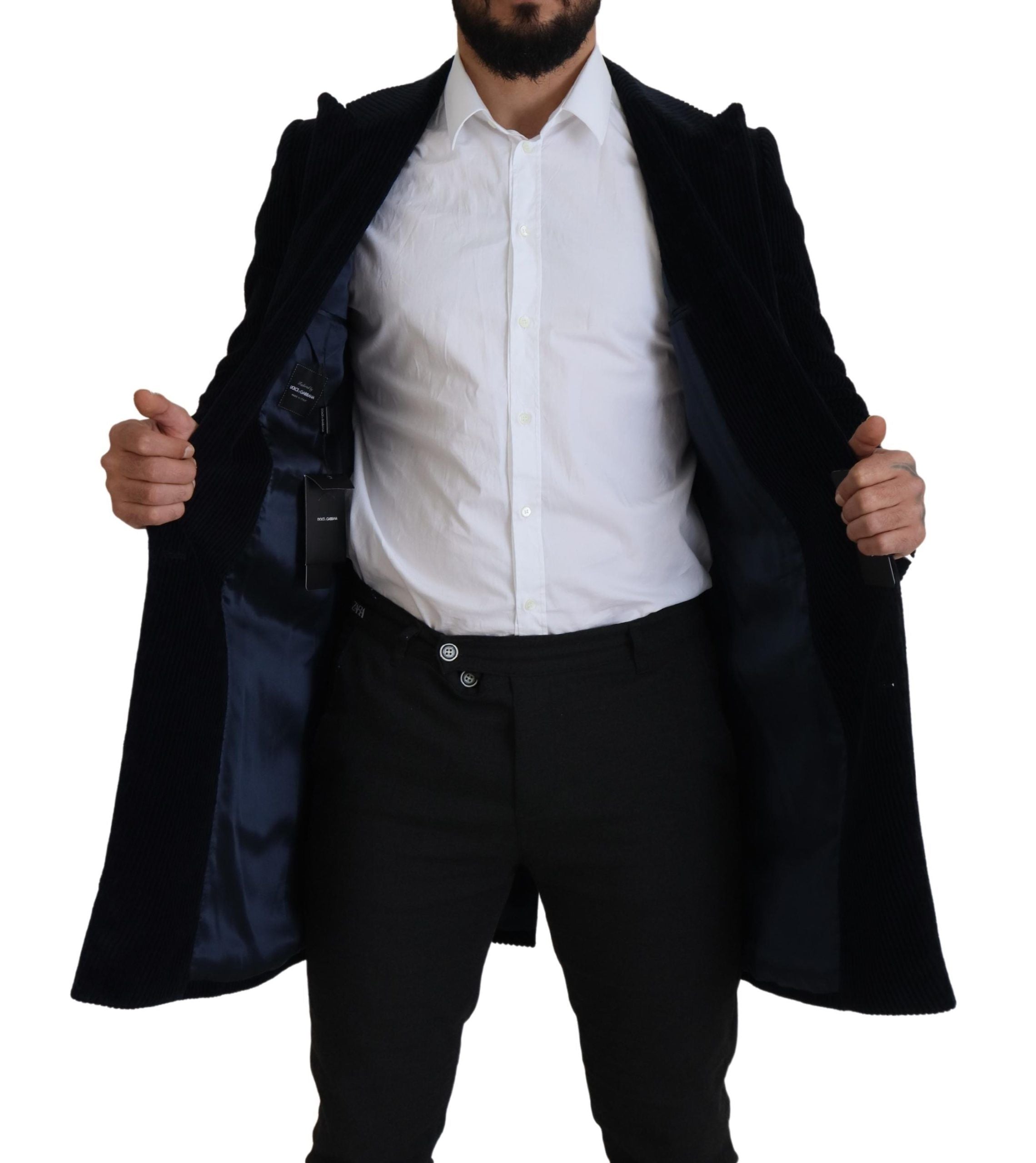 Dolce & Gabbana Black Cotton Cardigan Long Coat Men's Jacket-2