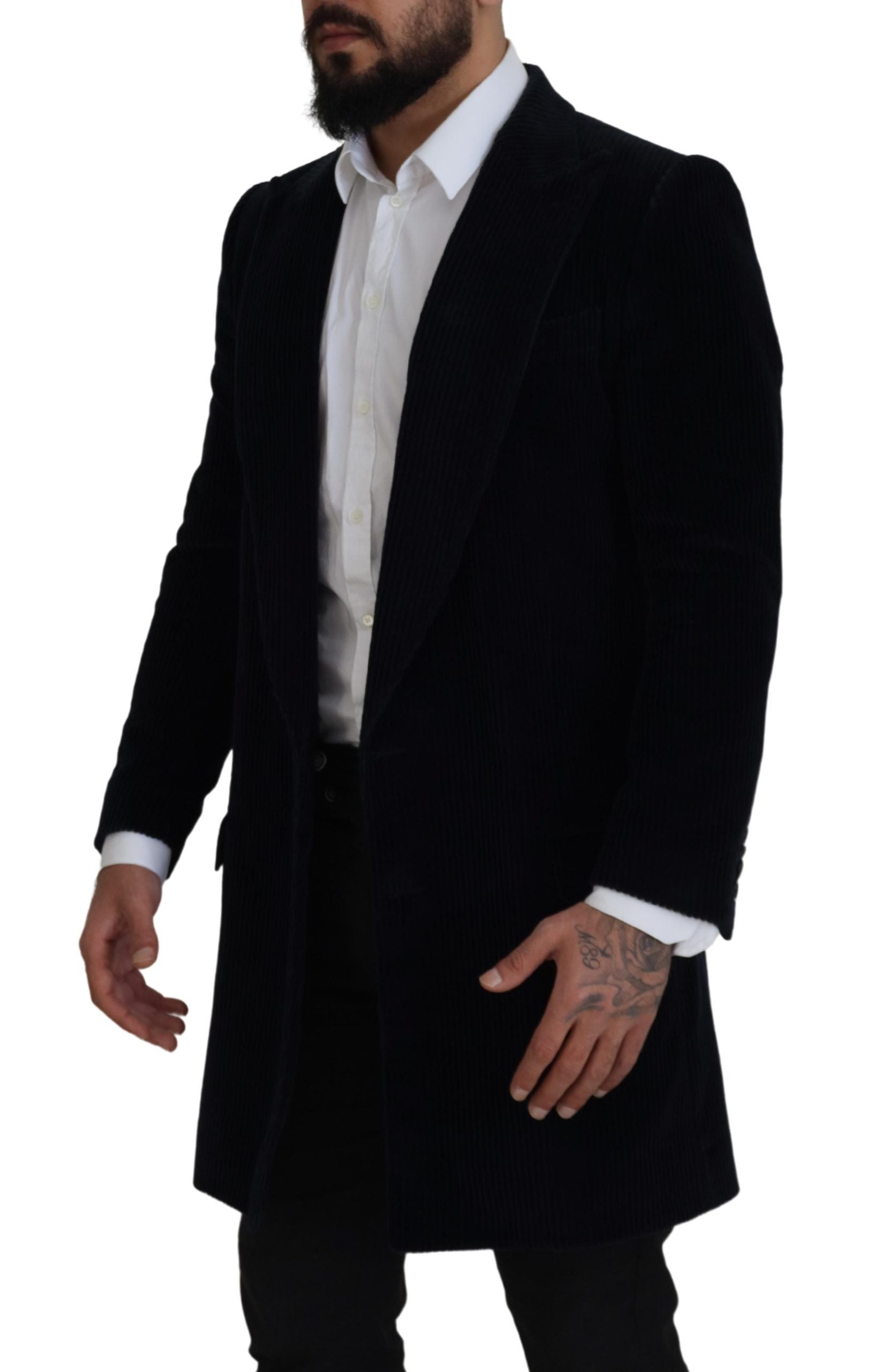 Dolce & Gabbana Black Cotton Cardigan Long Coat Men's Jacket-3