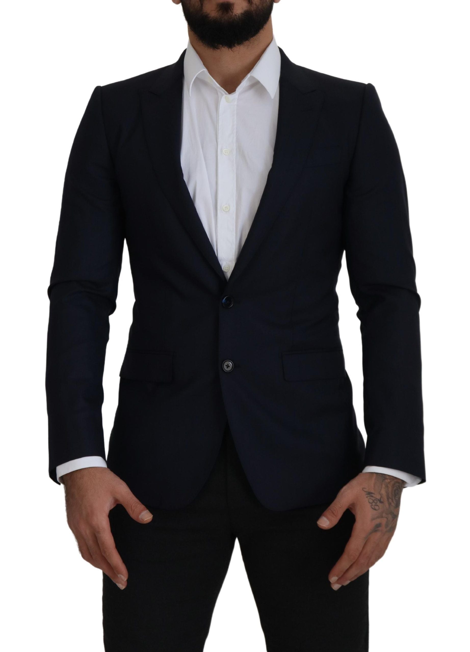 Dolce & Gabbana Blue Single-Breasted Wool Coat Blazer-1