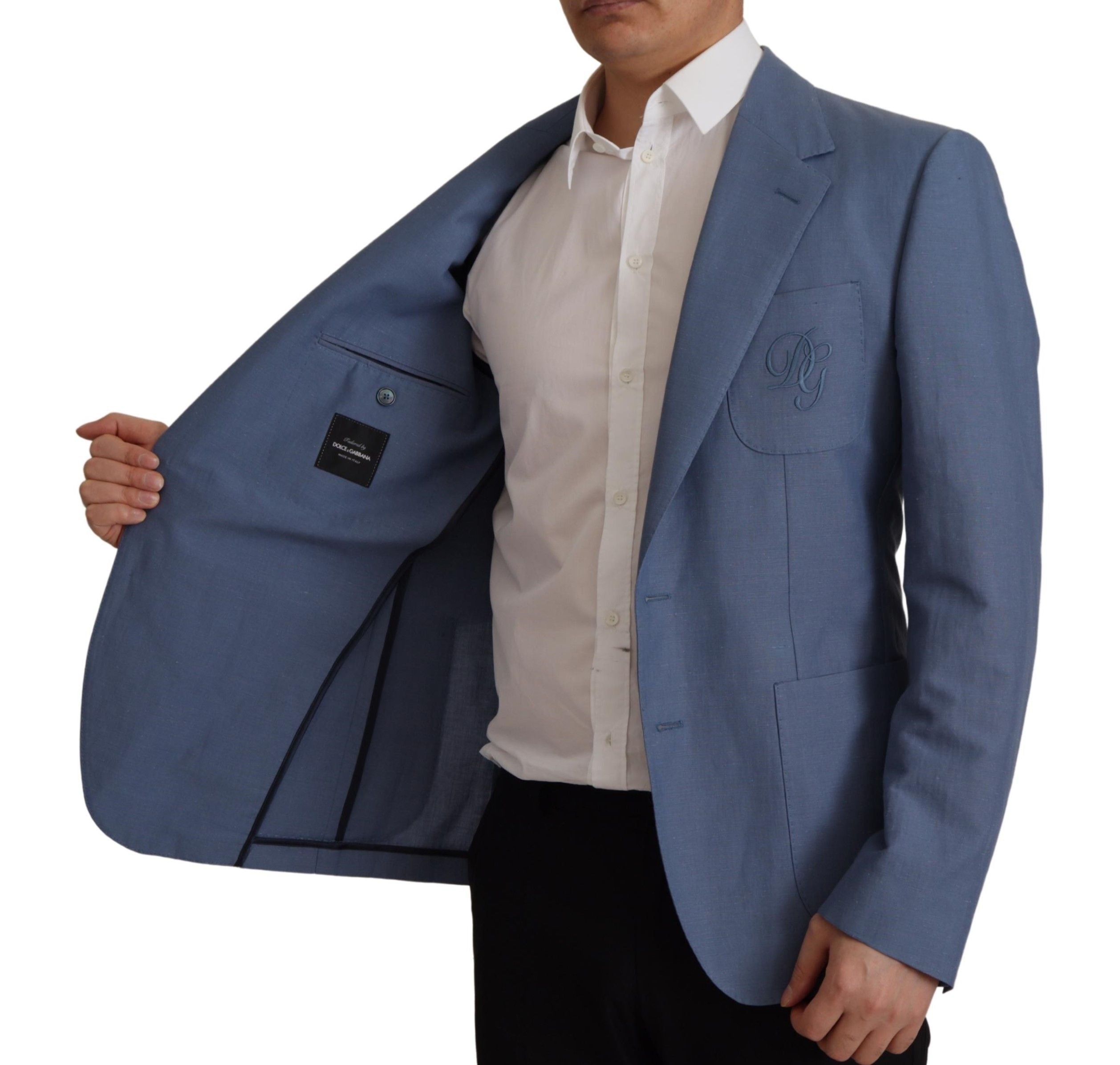 Chaqueta blazer azul de botonadura sencilla con logotipo de Dolce & Gabbana-4