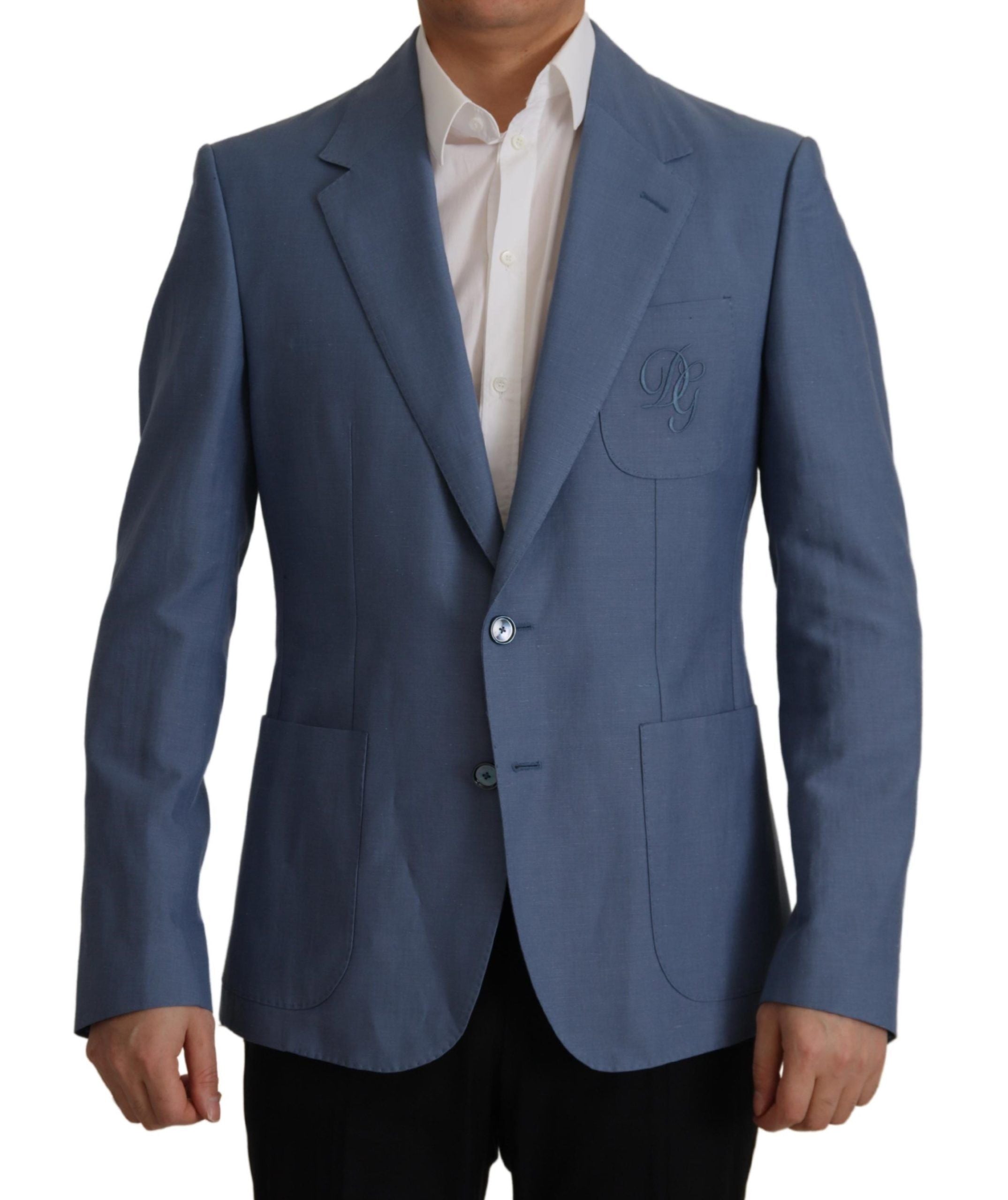 Chaqueta blazer azul de botonadura sencilla con logotipo de Dolce & Gabbana-1