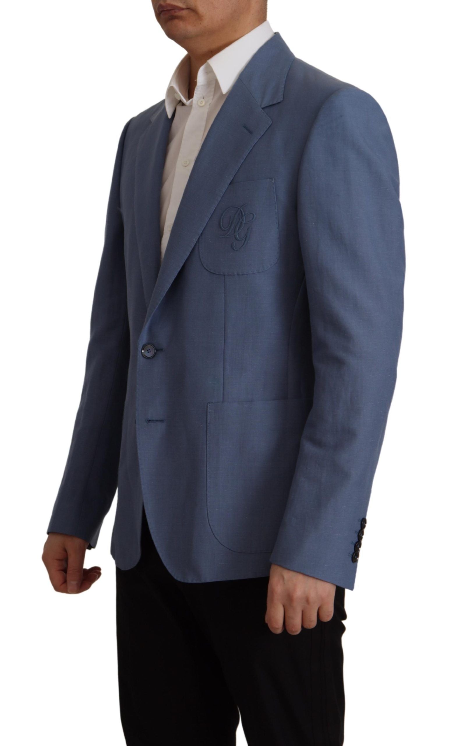 Chaqueta blazer azul de botonadura sencilla con logotipo de Dolce & Gabbana-5