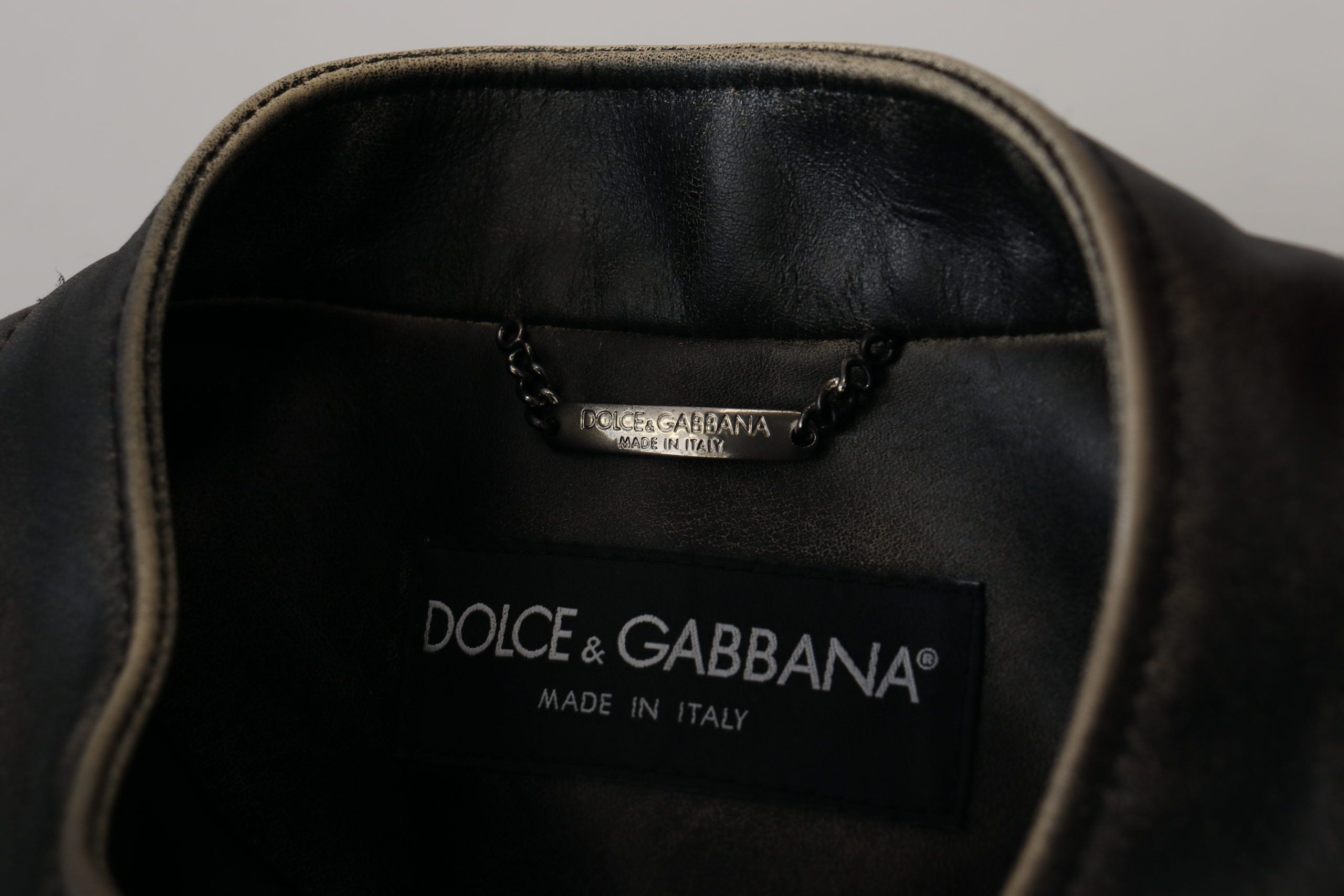 Dolce & Gabbana Black Leather Biker Coat with Zip Jacket-8
