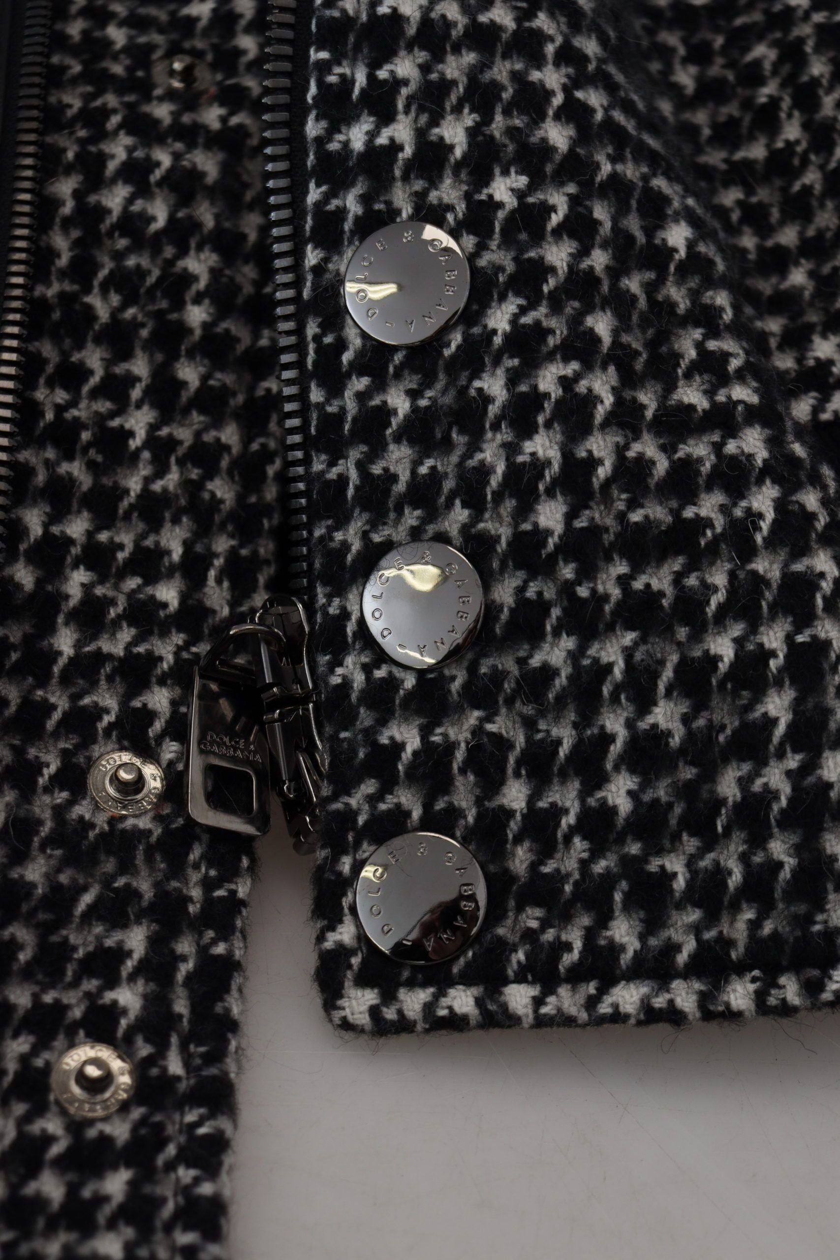 Dolce & Gabbana black bomber jacket in polyester with houndstooth pattern-8
