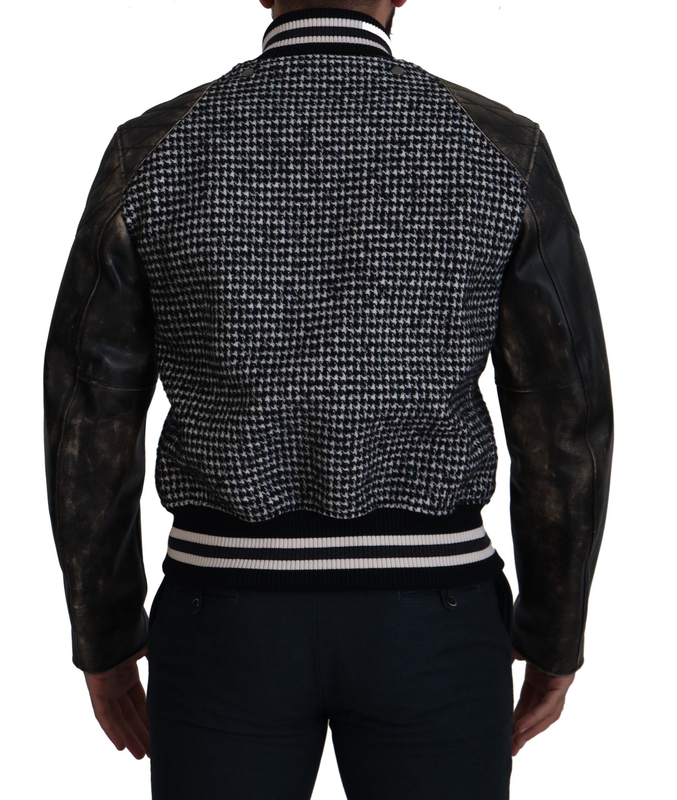 Dolce & Gabbana black bomber jacket in polyester with houndstooth pattern-6