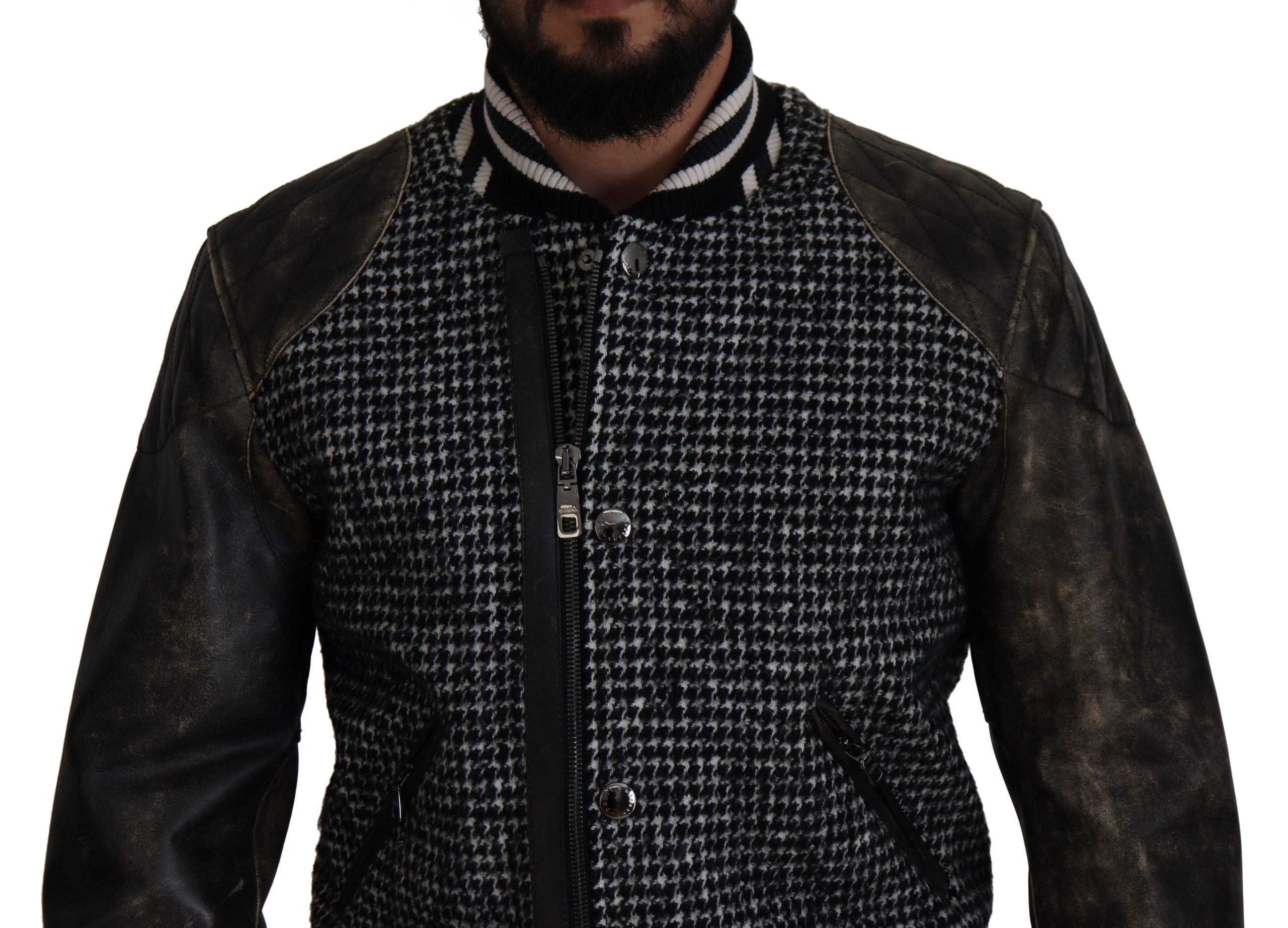 Dolce & Gabbana black bomber jacket in polyester with houndstooth pattern-3