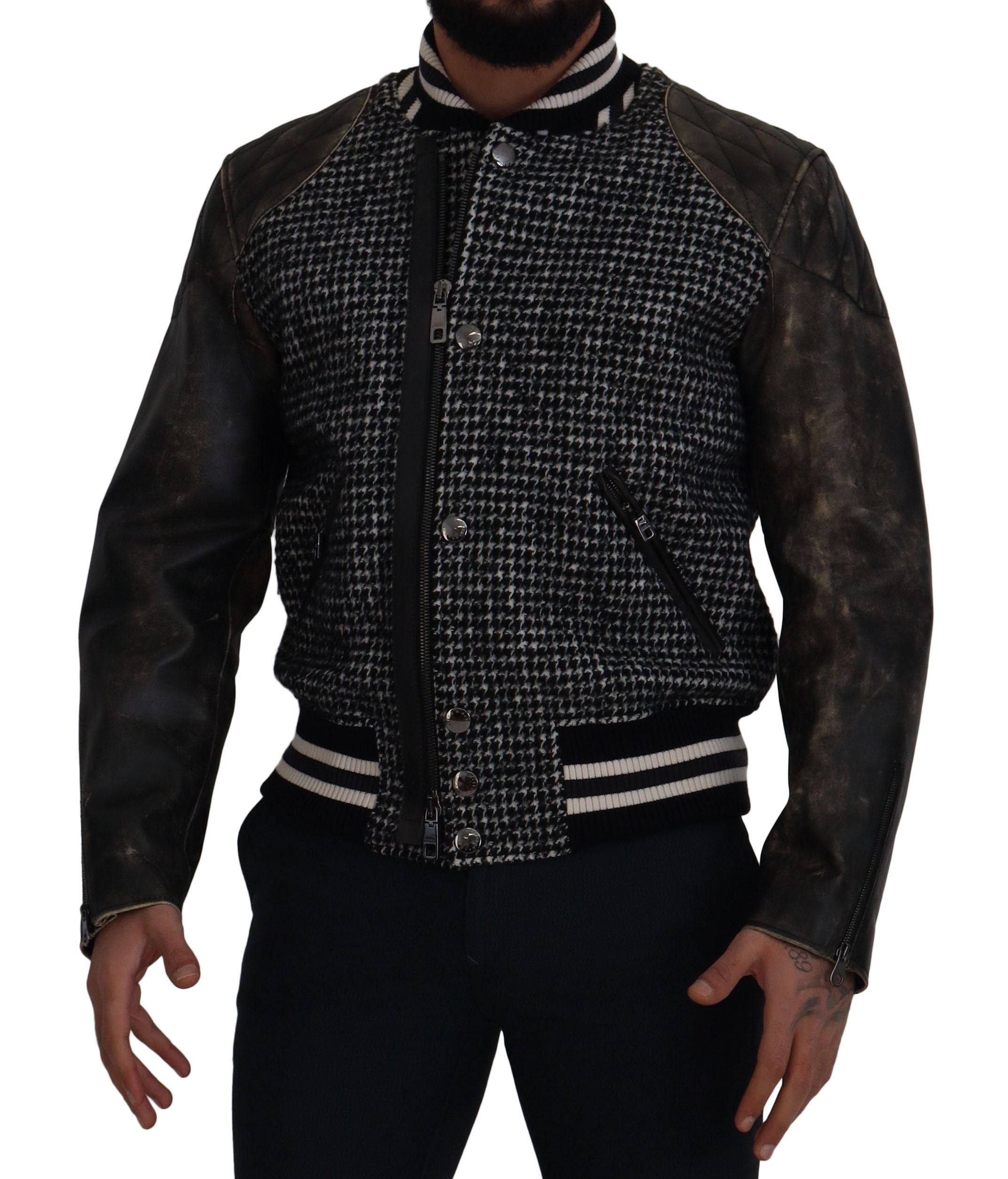 Dolce & Gabbana black bomber jacket in polyester with houndstooth pattern-2
