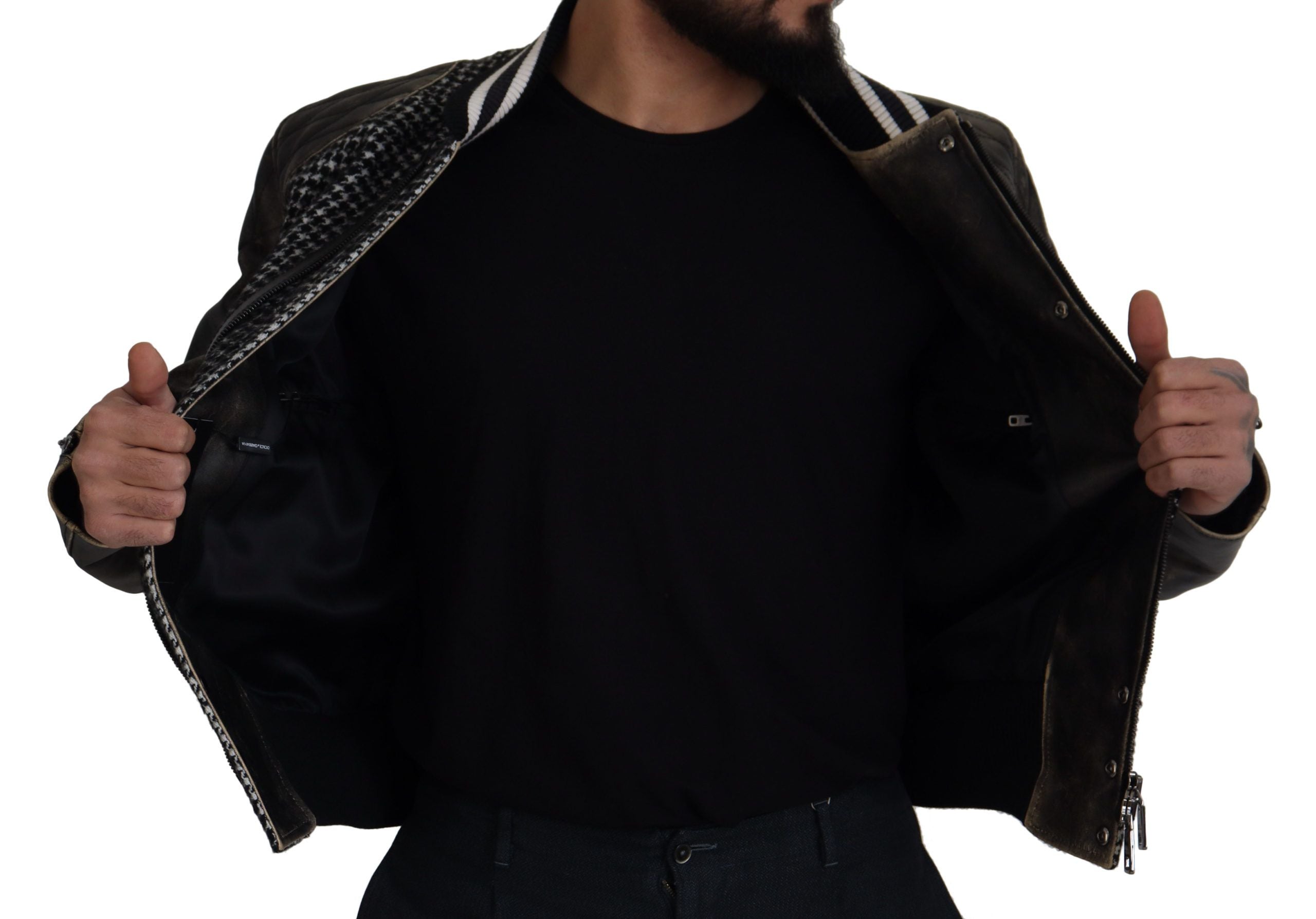 Dolce & Gabbana black bomber jacket in polyester with houndstooth pattern-7
