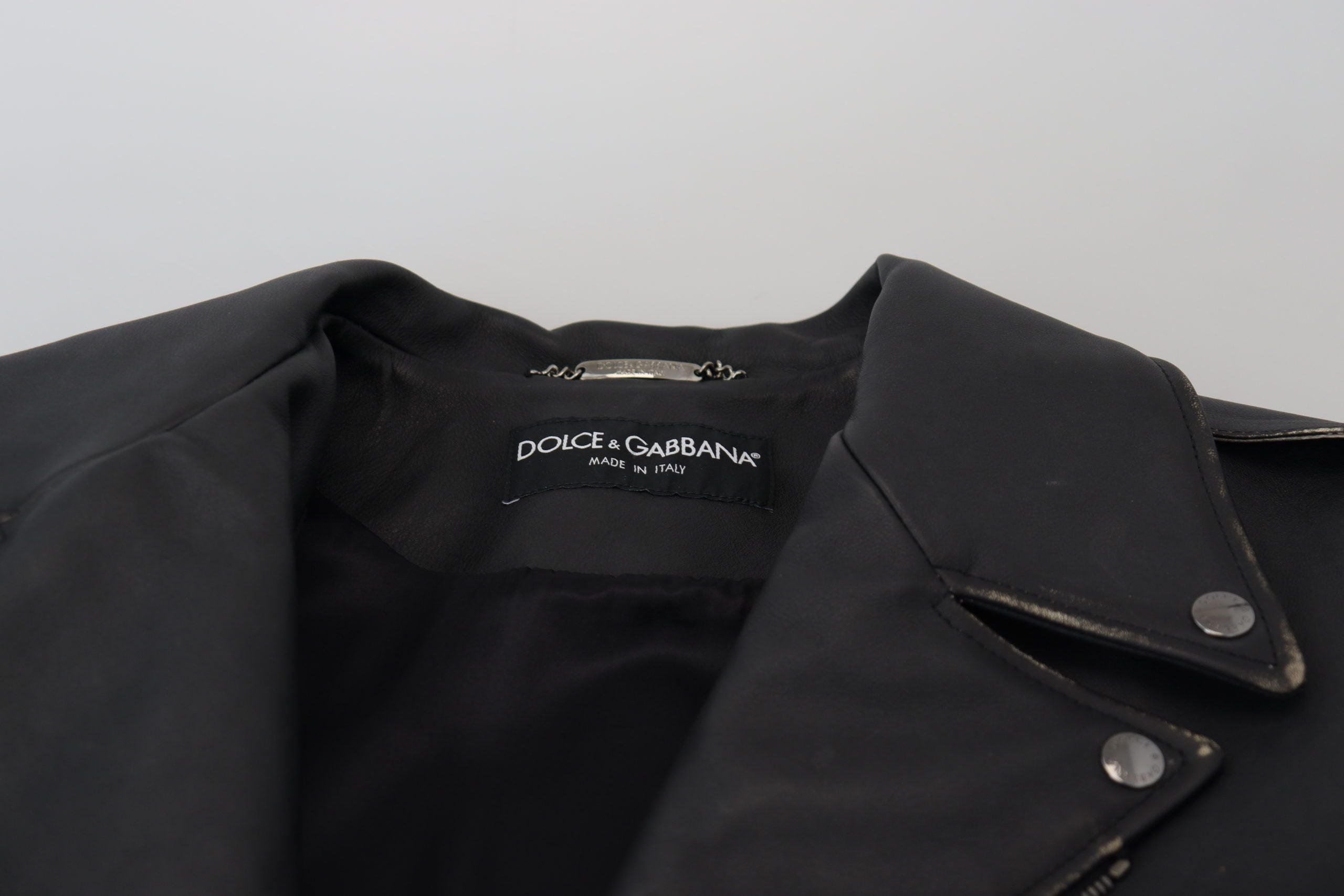 Dolce & Gabbana Black Leather Biker Coat Zipper Jacket-7